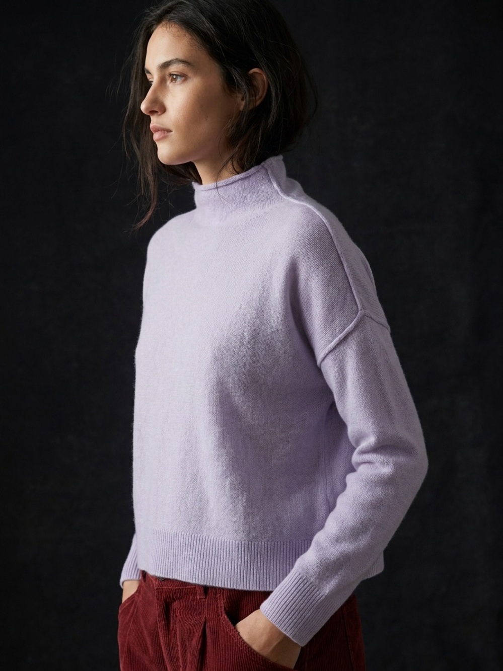 Pilcro Anthropologie Alani Cashmere Mock Neck Sweater SP Lavender Cropped Boxy
